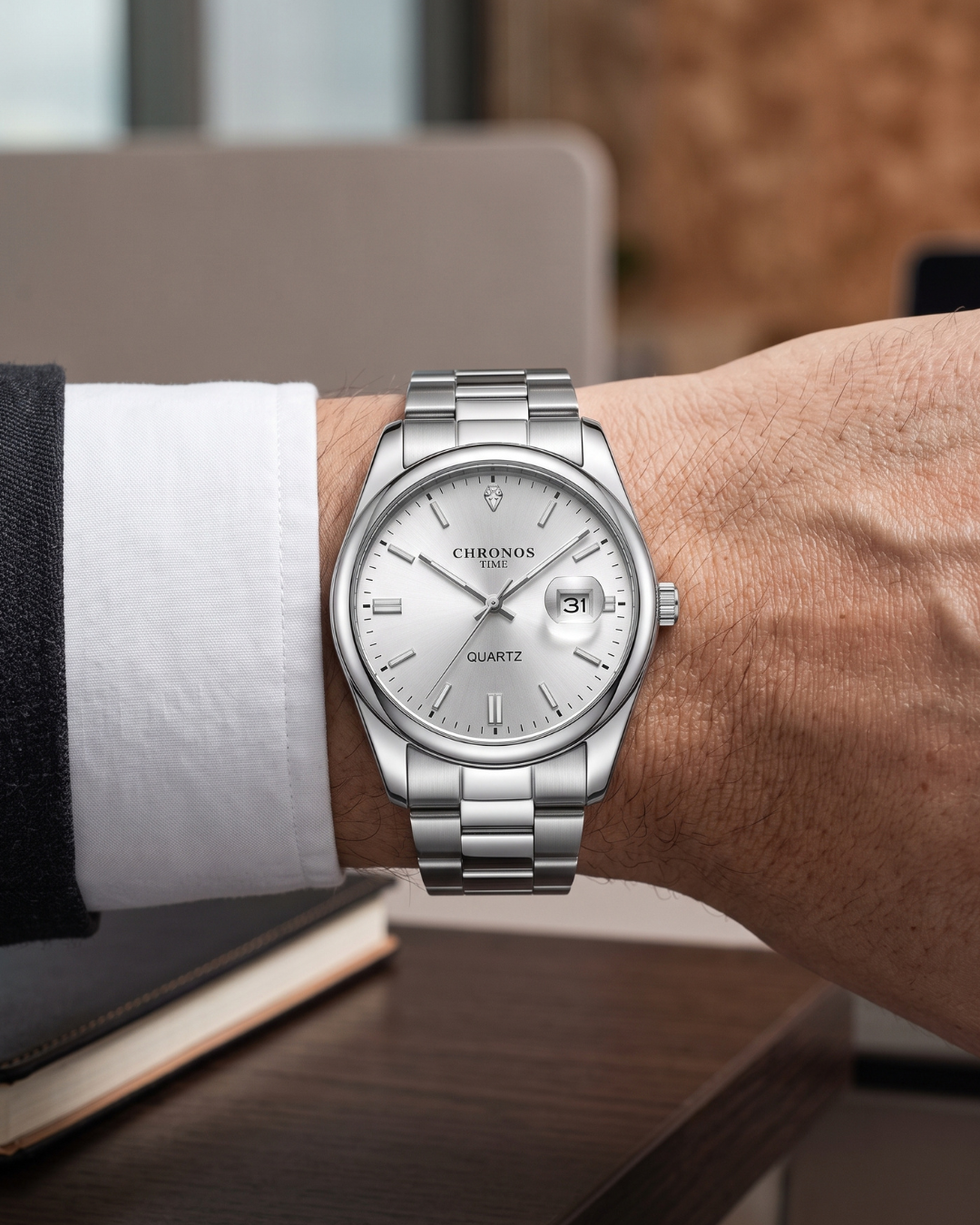 CHRONOS TIME CH08 Herren-Quarzuhr - Silber-Weiß