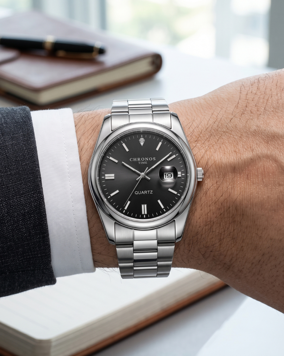 CHRONOS TIME CH08 Herren-Quarzuhr - Silber-Schwarz