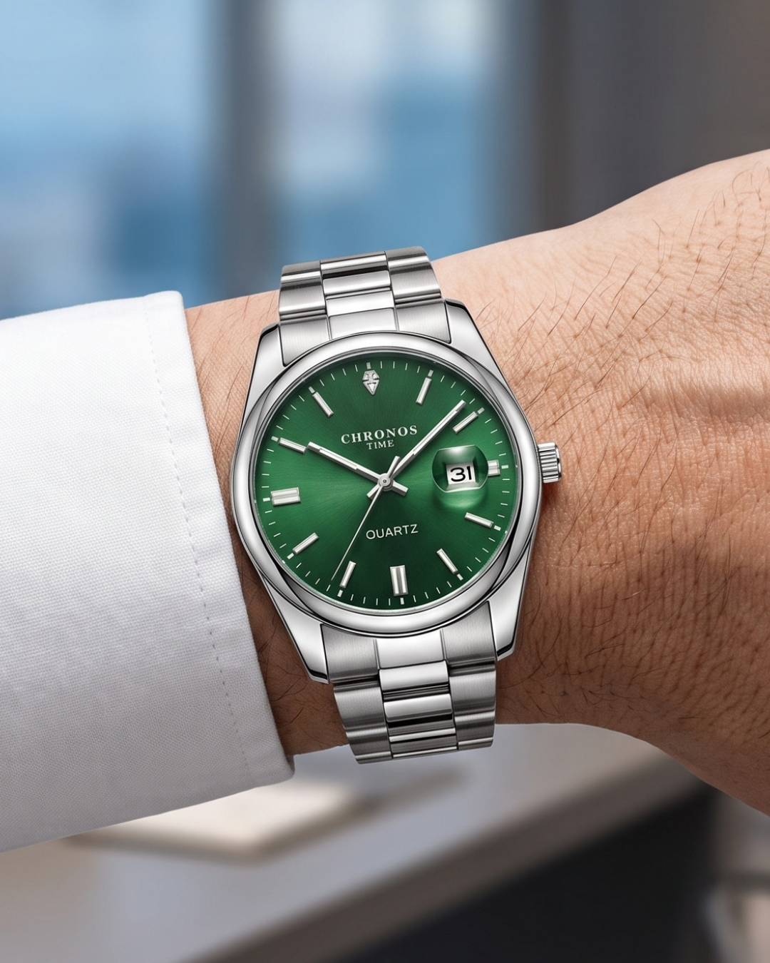 CHRONOS TIME CH08 Herren-Quarzuhr - Silber-Grün