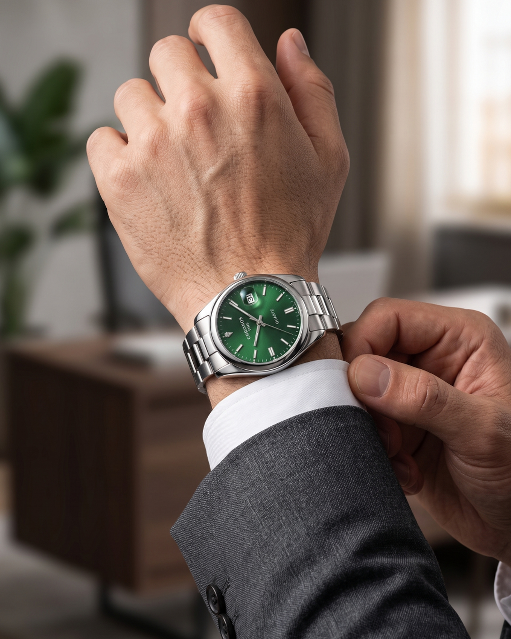 CHRONOS TIME CH08 Herren-Quarzuhr - Silber-Grün