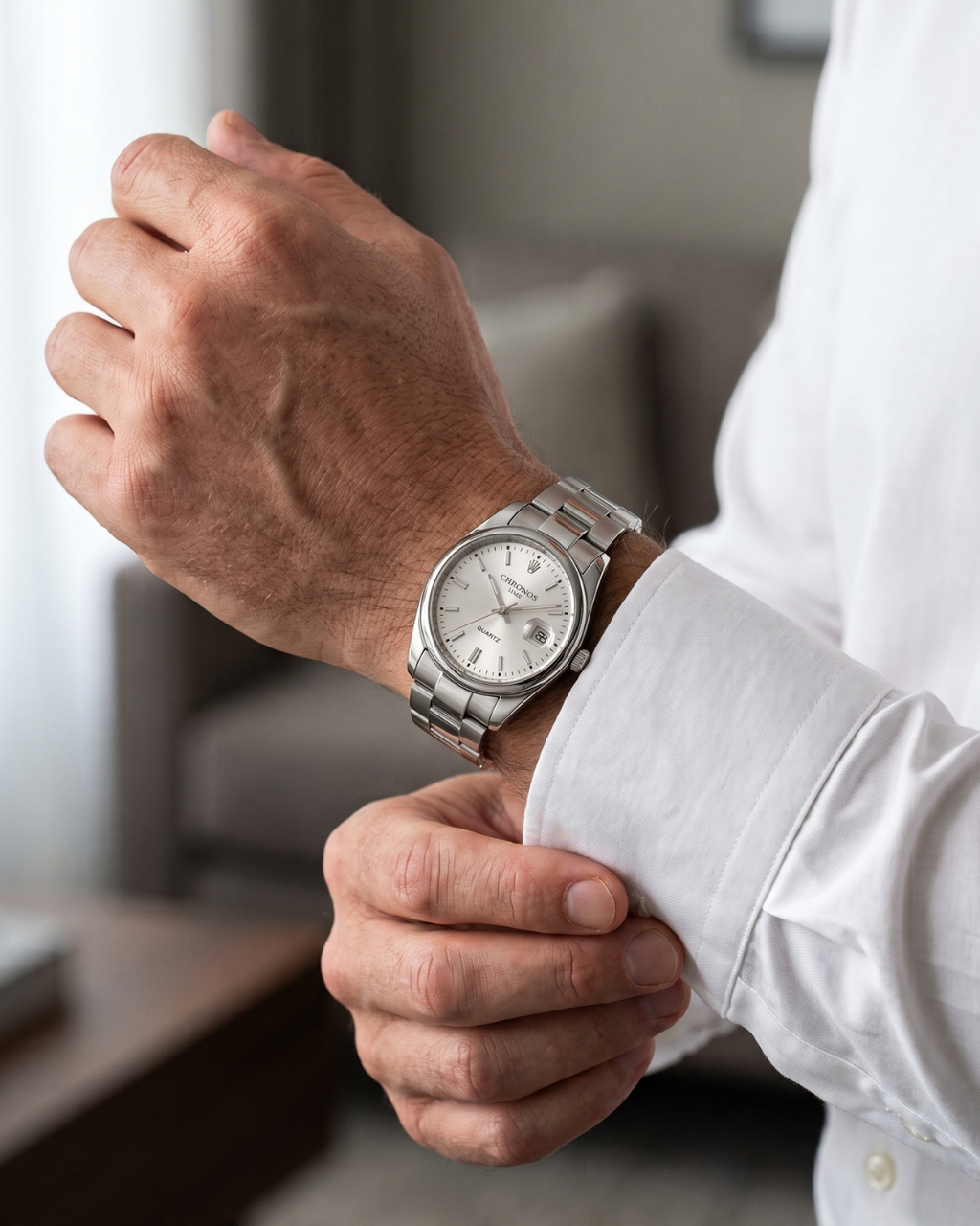 CHRONOS TIME CH08 Herren-Quarzuhr - Silber-Weiß