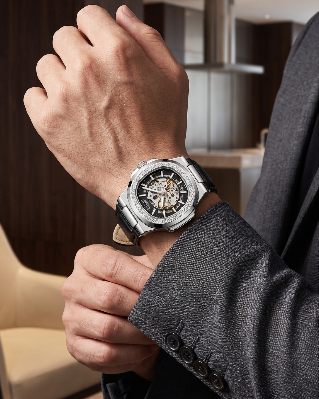 LONGLUX 8057P Automatik-Herrenuhr
