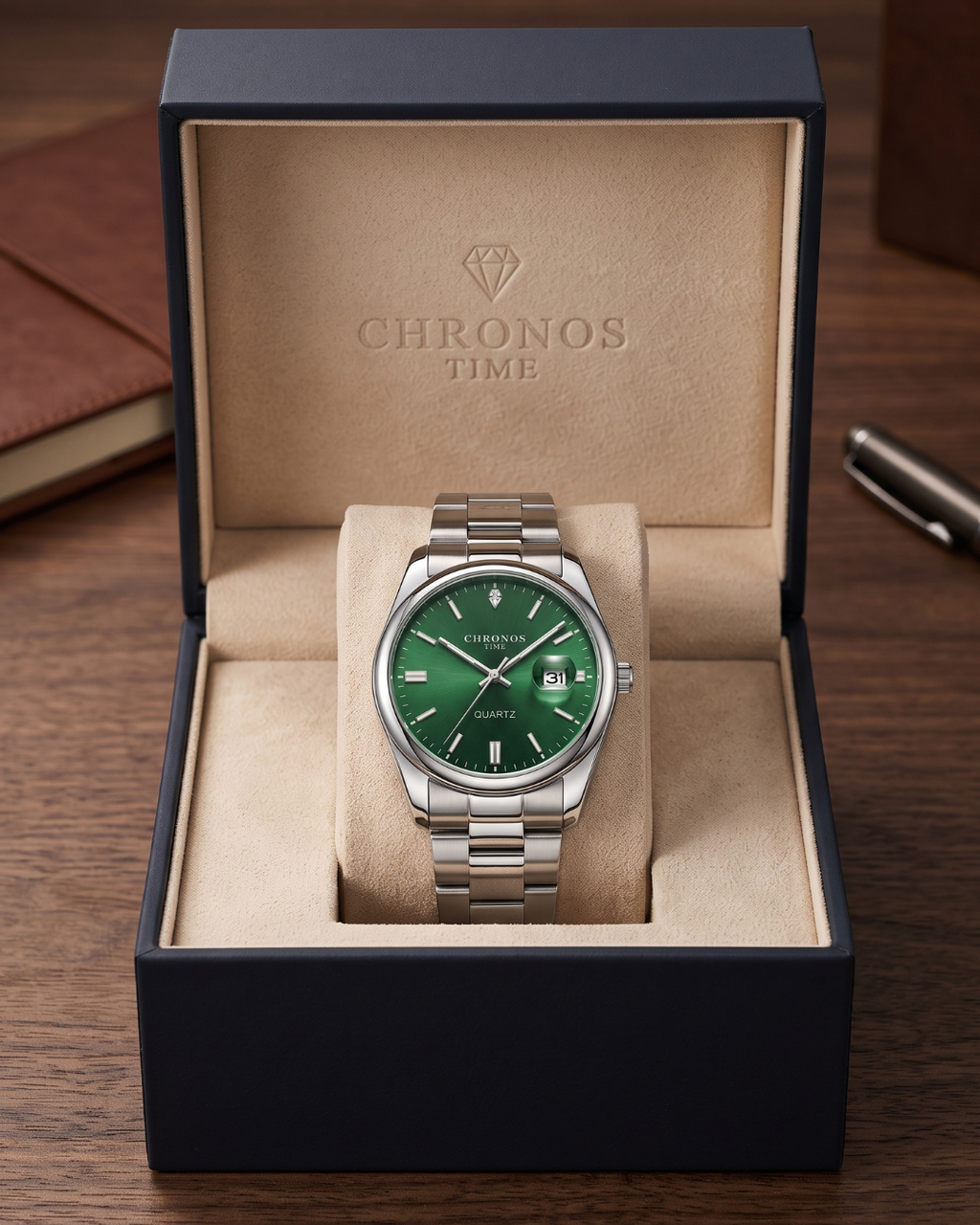 CHRONOS TIME CH08 Herren-Quarzuhr - Silber-Grün