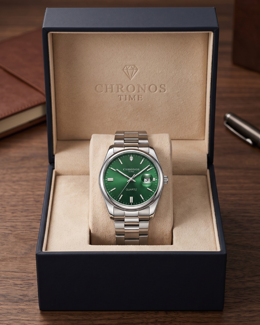 CHRONOS TIME CH08 Herren-Quarzuhr - Silber-Grün